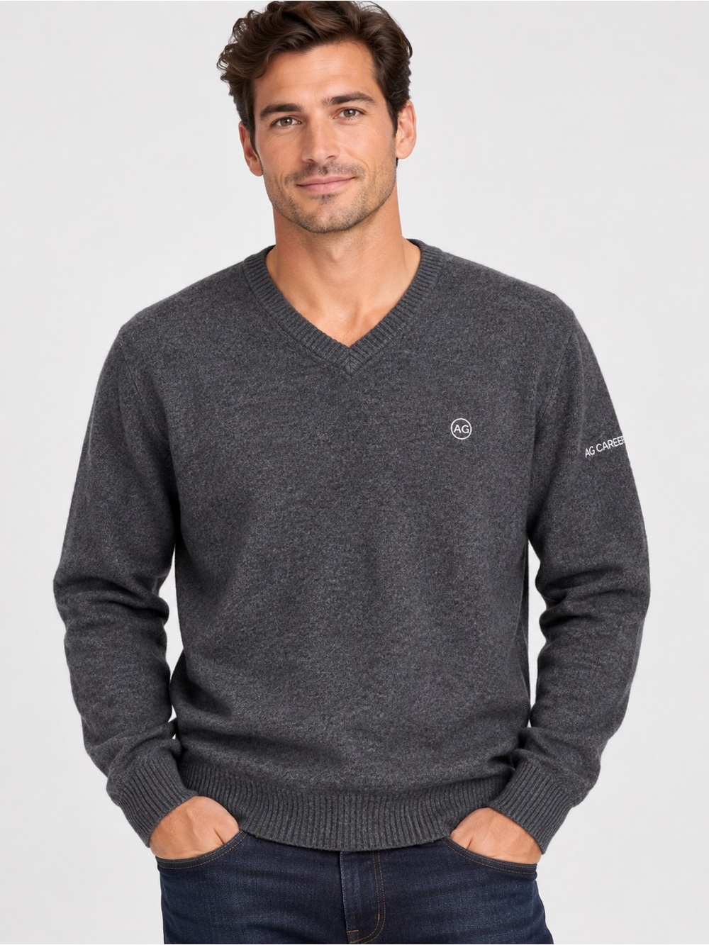 AG Green Label Men’s V-Neck Sweater Large Gray Wool Cashmere Blend L